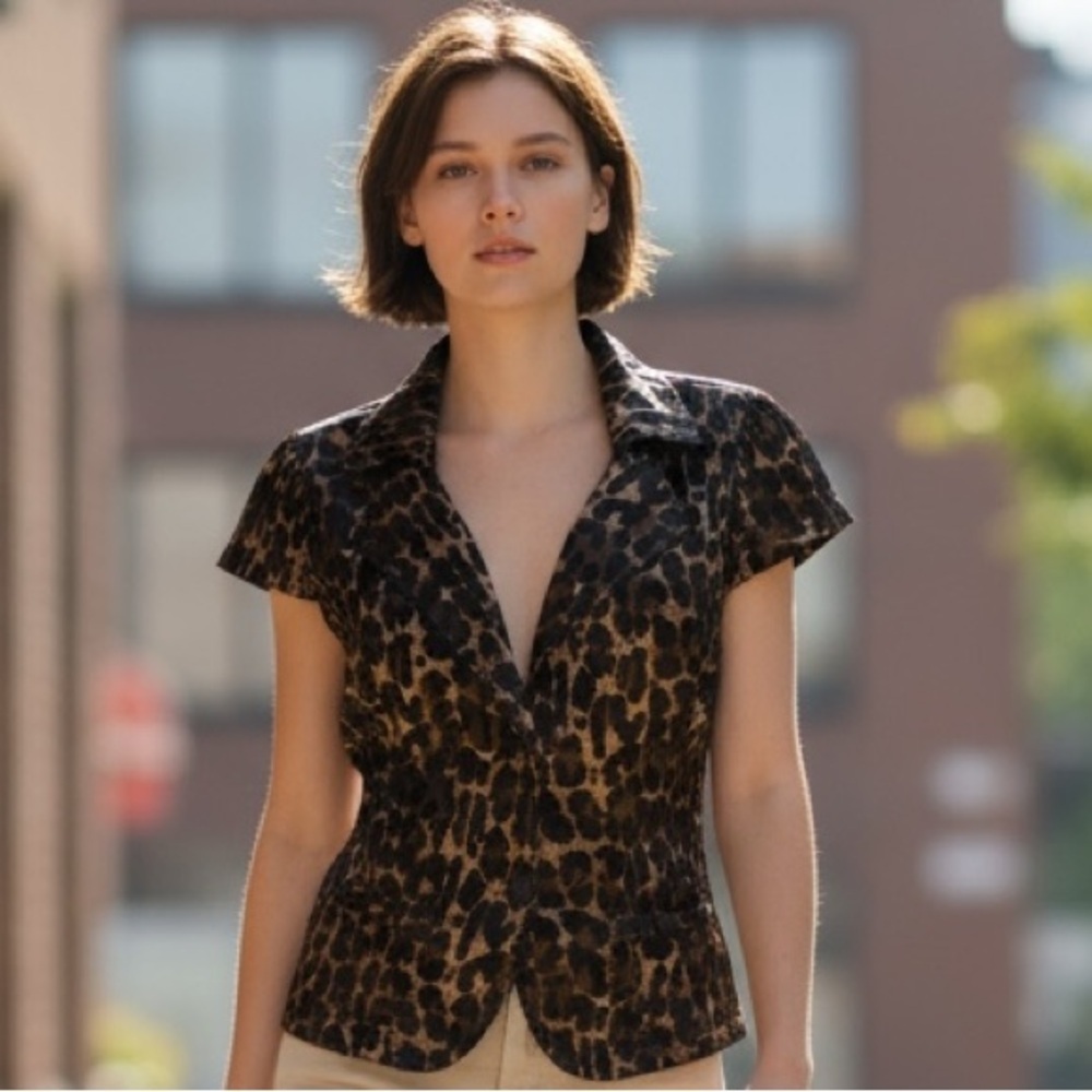 Y2K Ashley Short Sleeve Animal Print Blouse Large